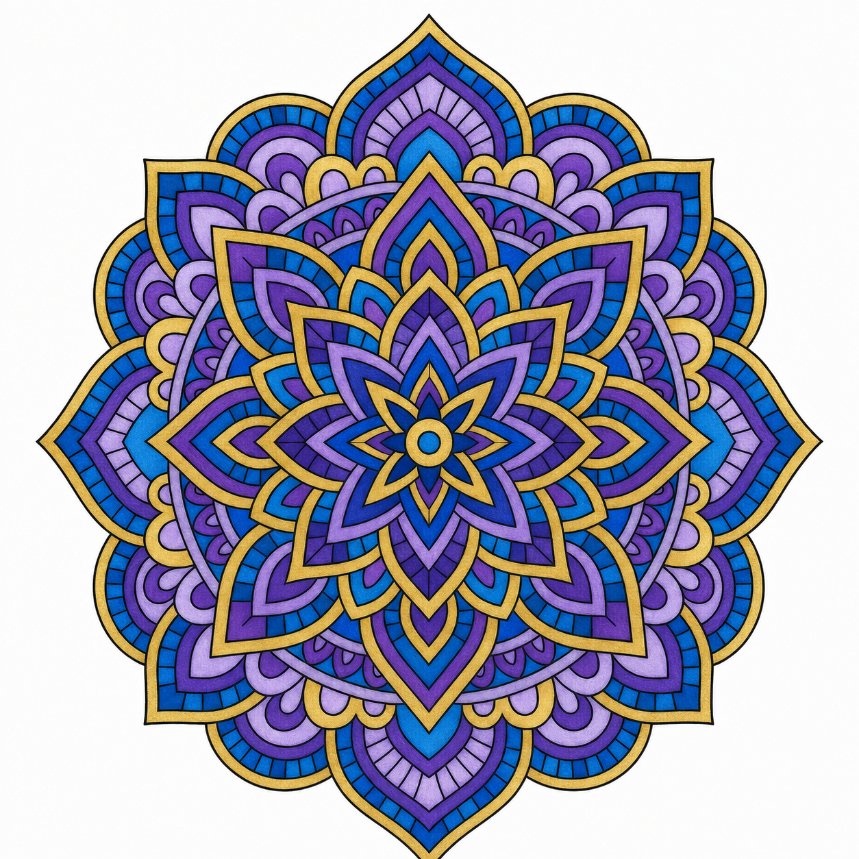 Mandală colorată în albastru și violet - exemplu din Mandale Premium - LMX Concept