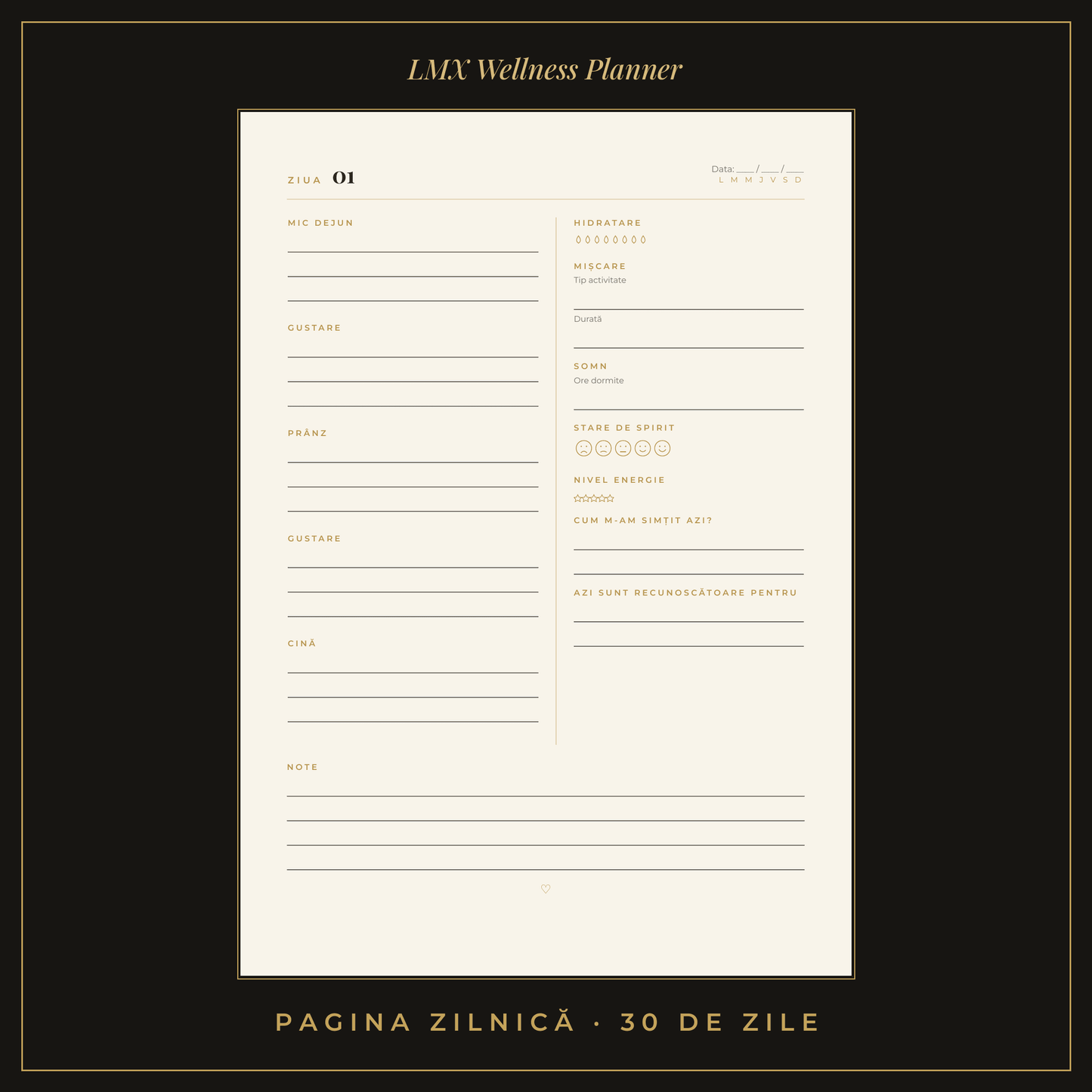 Planner Alimentar & Tracker de Obiceiuri – 30 de Zile (PDF Printabil A4) - LMX Concept