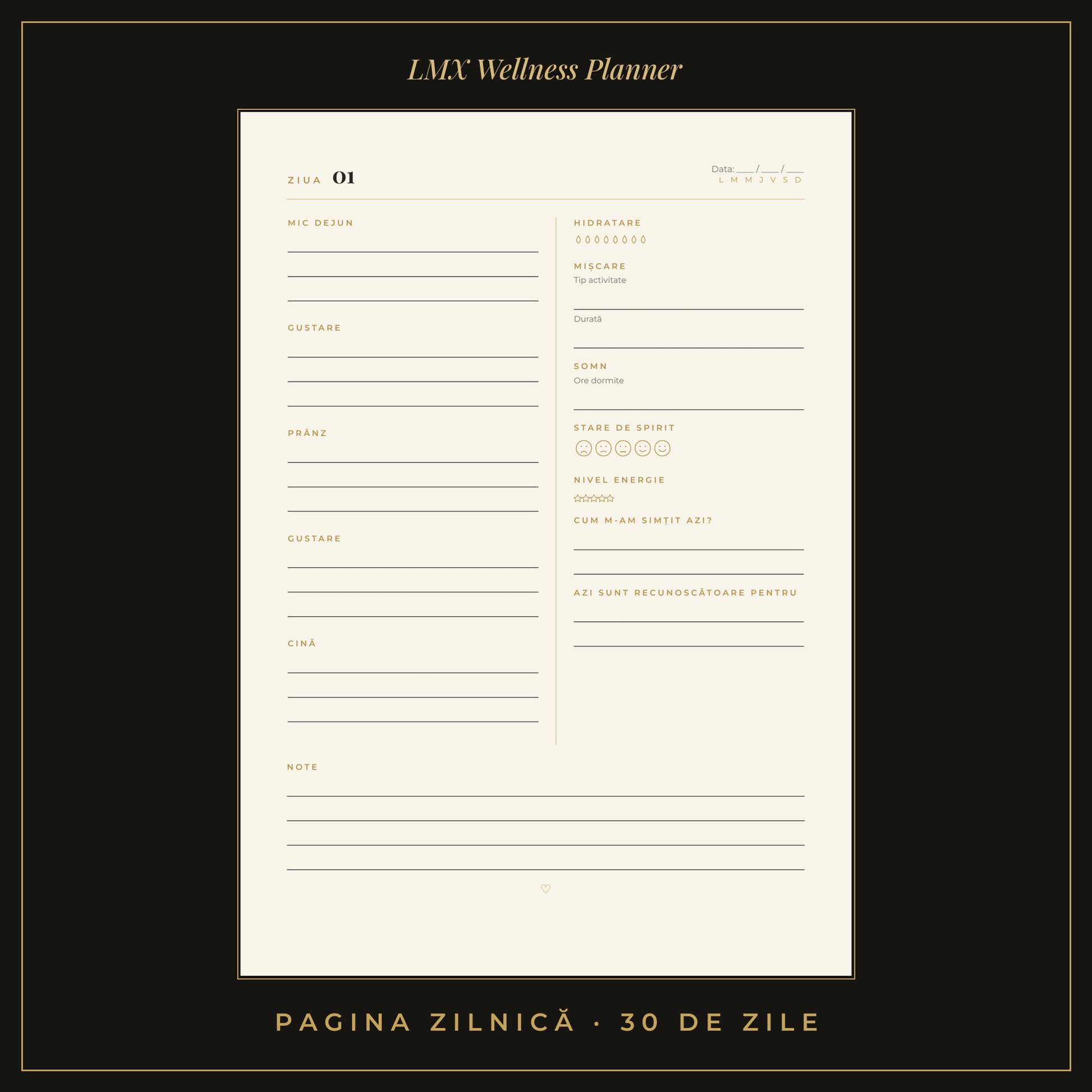 Planner Alimentar & Tracker de Obiceiuri – 30 de Zile (PDF Printabil A4) - LMX Concept
